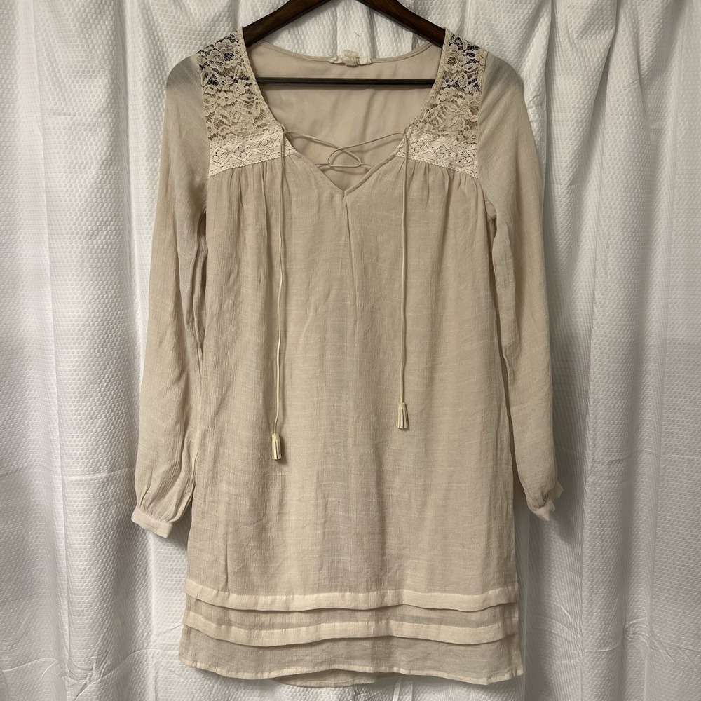 Onetheland Romantic‎ Anthropology Boho Peasant Top Cream Flowy Dress NWOT